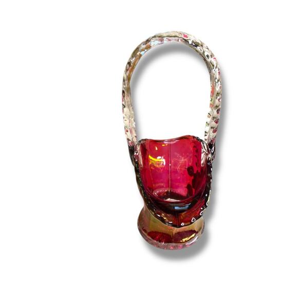 Vintage Westmoreland Glass Basket Art Glass Ruby 1977 6.5" - Picture 4 of 9